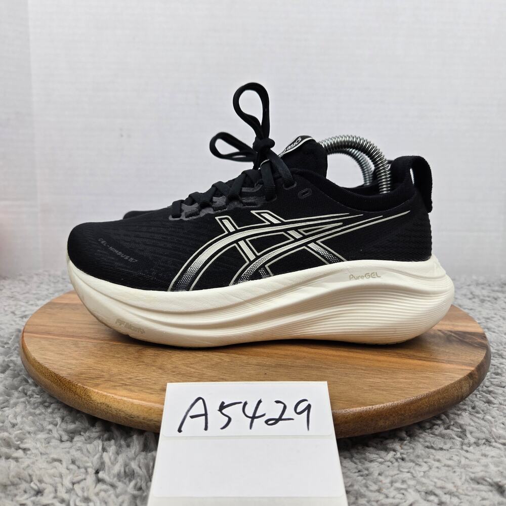 Asics Womens 7 Wide Gel-Nimbus 27 Black Lake Grey Athletic Trainer Running Shoe